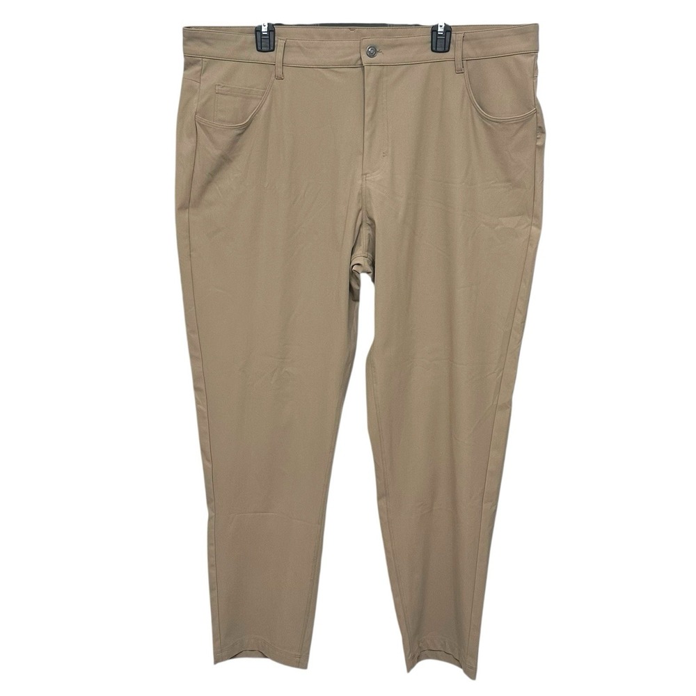 Fabletics The Don 5 Pocket Mens Beige Flat Front Performance Pants 42x30 Golf